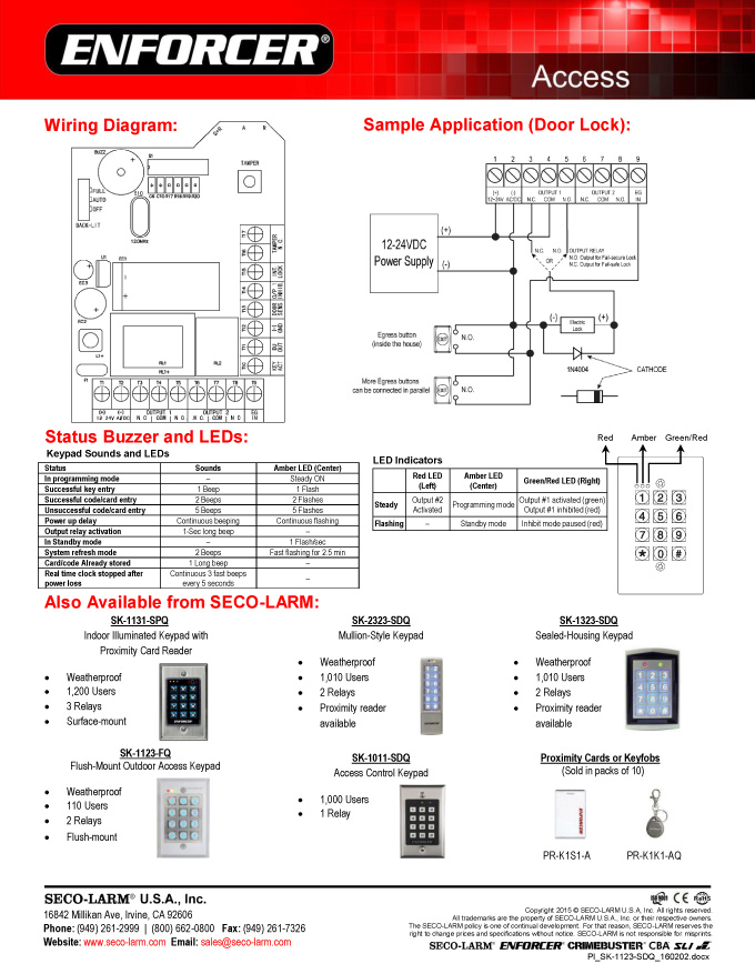 Seco-Larm SK-1123-SDQ Illuminated Keypad - Outdoor