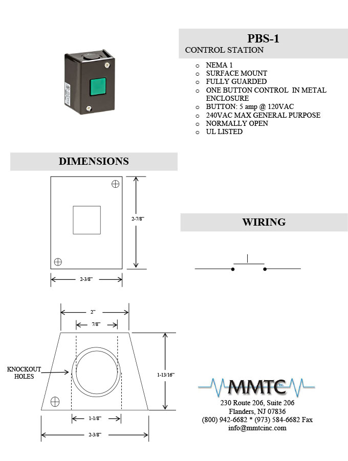 MMTC PBS-3R NEMA 1 Three Button Control Station – Interior Surface Mount, AC