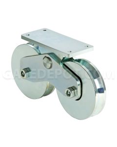 Comunello 339V-120 4-3/4" Twin Wheel V-Groove Surface Mount, 2 Bearings, w/Grease Zerk, Galvanized