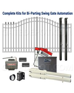 DuraGate KIT-BLACT815-12-BDF-SW Swing Gate & Automation Kit - Bell Curve 12' Bi-Parting w/ Finial Stubs & Platinum Access BLACT815 Operator